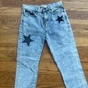 Unemployed Denim Straight Leg Jeans Distressed w/Star Patch Appliqués Size 27